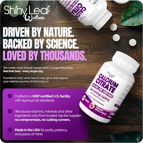 Vista 7 de Shiny Leaf Citrato de calcio bariátrico de 600 mg con magnesio y vitamina D3, tabletas de disolución rápida con sabor a cereza, suplemento de calcio