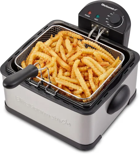 Vista 10 de Elite Gourmet EDF434 - Freidora eléctrica con capacidad de aceite de 4.5 cuartos con perilla de temperatura, 2 cestas, potente de 1700 vatios, tapa