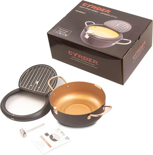 Vista 7 de Freidora japonesa Tempura de 2.3 litros, termómetro Fahrenheit, revestimiento antiadherente resistente a la temperatura, fácil de limpiar, calienta