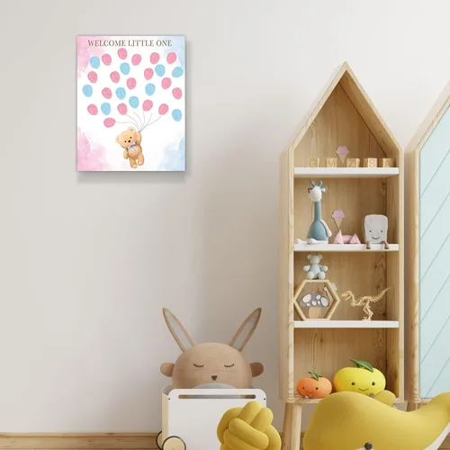 Vista 3 de UBLURO Libro de Invitados con Huellas Dactilares con Tema de Oso, Libro de Invitados para Baby Shower, Lienzo con Árbol de Huellas Dactilares