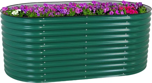 Vista 14 de Sunnydaze Cama de jardín elevada ovalada de 79 pulgadas, kit de maceta apilable de acero para flores con borde de goma, color plateado
