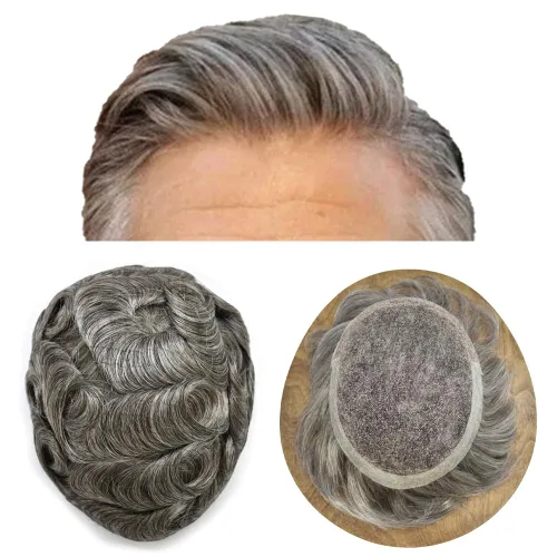 Vista 173 de Toupee - Sistemas de reemplazo de cabello para hombre, encaje frontal suizo, nudo blanqueado, pieza de cabello humano natural