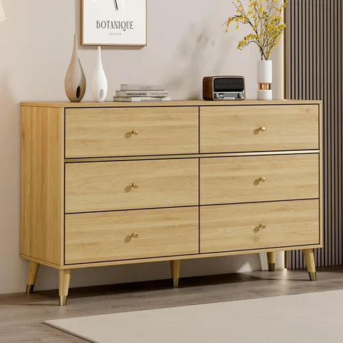 Vista 12 de Chrangmay Cómoda de 6 cajones, cómoda de mediados de siglo de 47 pulgadas de ancho, cómoda de madera con 6 cajones de almacenamiento
