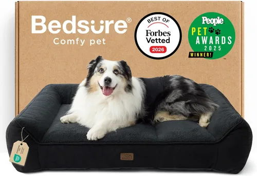Vista 21 de Bedsure Camas ortopédicas para perros de tamaño grande, cama extra gruesa de apoyo para perros grandes con funda impermeable lavable, sofá cama