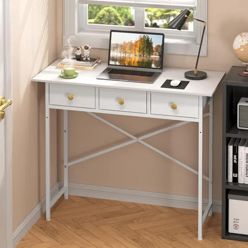 Vista 12 de DAOUTIME - Escritorio negro para escribir para dormitorio de niños, escritorio pequeño de 31.5 pulgadas para computadora para espacios pequeños