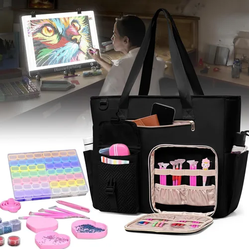 Vista 7 de Fasrom Diamond Painting Carrying Case for A3 Light Pad, Storage Bag with Padded Sleeve for LED Light Box and Diamond Art Supplies, Black
