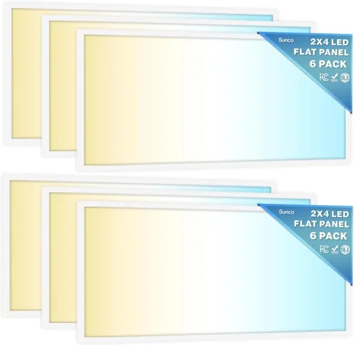Vista 9 de Sunco Paquete de 6 Luces de Panel Plano LED de 1x2, CCT Dual Seleccionable 3500K/4000K/5000K y Potencia Seleccionable 16W/18W/20W, 2000 LM, Triac