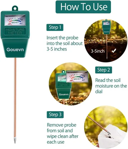 Vista 3 de Gouevn Medidor de humedad del suelo, medidor de humedad para plantas en interiores y exteriores, sensor de humedad higrómetro, kit de prueba