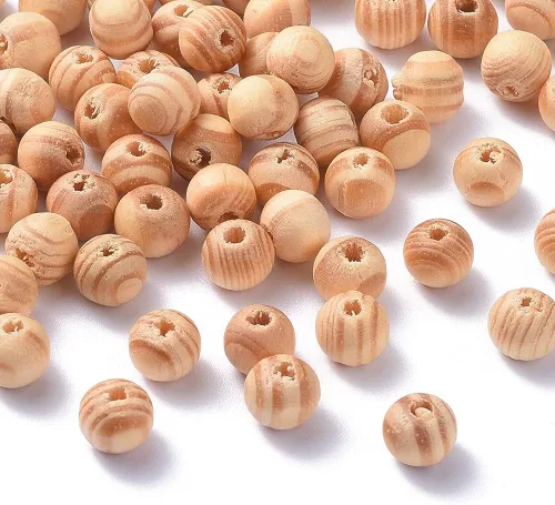 Vista 9 de Cheriswelry 50 cuentas redondas de madera sin terminar de 0.79 a 0.78 pulgadas, color blanco antiguo, agujero grande, de madera natural, cuentas