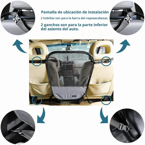 Vista 5 de Petsfit Barrera de coche para perro, barrera para mascotas, malla para asiento trasero de perro con cuerda de ajuste y gancho, adecuada