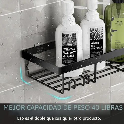 Vista 5 de Moforoco Estante organizador de estante para ducha, cesta autoadhesiva negra para estantes de baño, decoración interior de pared de casa de campo