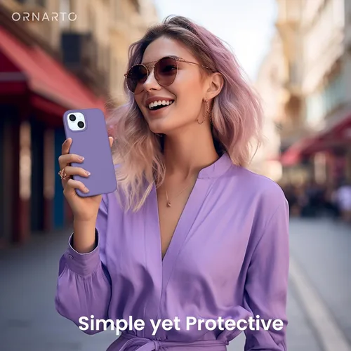 Vista 6 de ORNARTO Funda compatible con iPhone 15 6.1, silicona líquida delgada de 3 capas cubierta completa de goma de gel suave, funda protectora Amatista