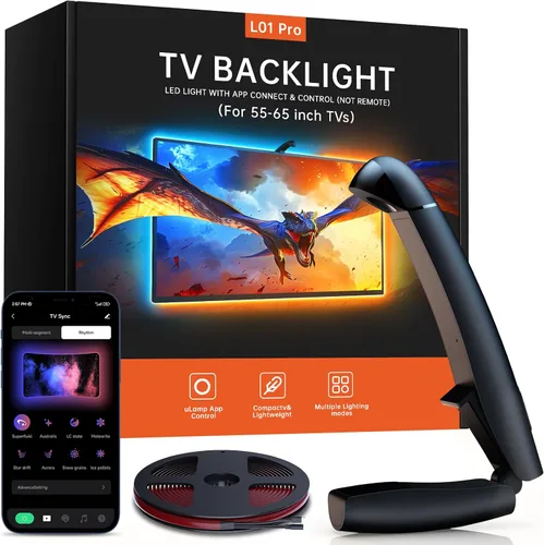 FFJ Retroiluminación LED para TV con sensor, luces RGB cortables de 14.7 pies que cambian con TV para pantalla de 55 a 65 pulgadas y monitor de PC,