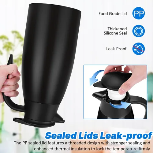 Vista 5 de Jarras térmicas de café de 68 onzas para mantener el calor, jarra térmica de acero inoxidable de 2 litros, jarra aislada al vacío de doble pared