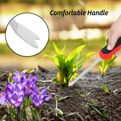 Vista 4 de Gancho de jardín, herramienta de extracción de malas hierbas, cultivador de mano de jardinería con mango ergonómico, herramienta de acero inoxidable