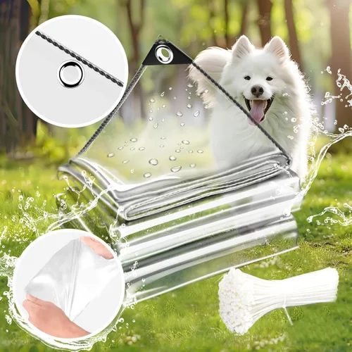 Vista 4 de Lona impermeable transparente de 3 x 6 pies, lona de PVC de 11.8 mil con ojales y brida para cables, cubierta resistente de servicio pesado al
