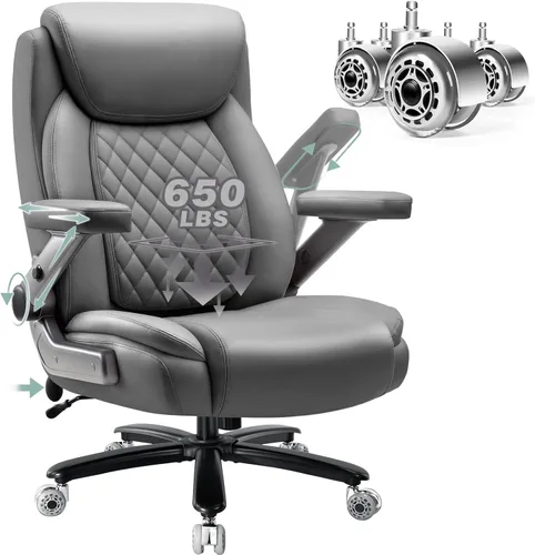 Vista 12 de Silla de oficina grande de servicio pesado de 600 libras con brazos abatibles 5D, cómoda silla de escritorio ejecutiva grande y alta con cojín