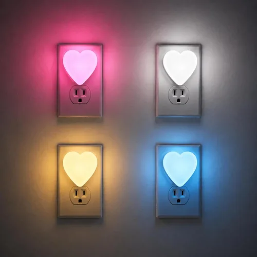 Vista 11 de Lindas luces nocturnas, luz nocturna de forma de corazón para guardería con sensores de luz, sensor automático de anochecer a amanecer, suave blanco
