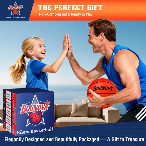 Vista 5 de BOUNOVA Silent Basketball Real Feel Powerful Bounce Elegant Gift Box Packaging Pro-Grade PU Foam Indoor Basketballs for Quiet Dribbling &
