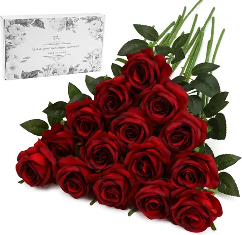 Vista 12 de Rosas Blancas Falsas Flores Artificiales - 16 Piezas Rosas Falsas Artificiales Flores de Seda con Tallos para Decoración de Centro de Mesa de Hogar