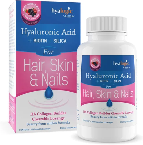 Hyalogic Pastilla masticable de ácido hialurónico – Suplemento sin azúcar para el cabello, la piel y las uñas, vitaminas para mujeres, apoya la