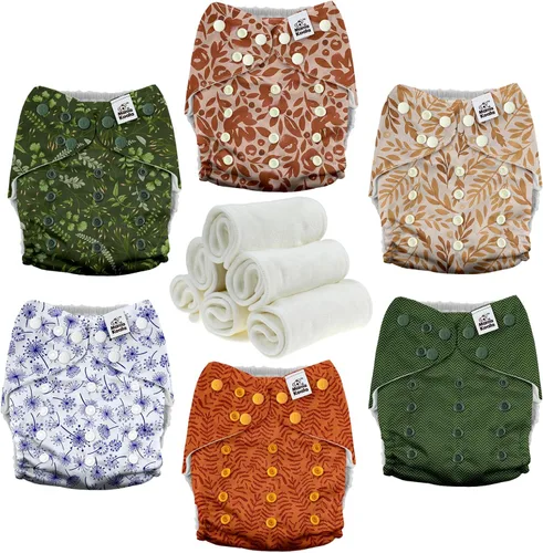 Vista 2 de Mama Koala Pañales de tela para bebés 3.0 con paquete de 6 inserciones, con 2 rollos de revestimientos naturales desechables