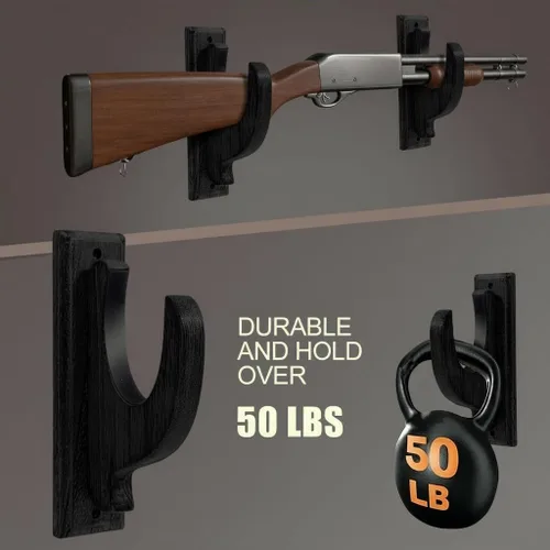 Vista 5 de Soporte de pared para pistolas, paquete de 4 estantes para pistolas de pared, ganchos de escopeta de pared, soportes de pared para pistolas