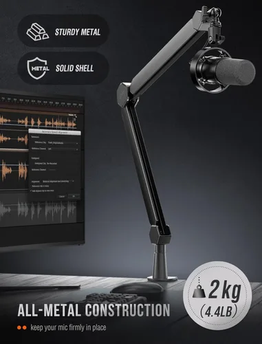 Vista 2 de FIFINE Soporte de brazo para micrófono, brazo de micrófono con abrazadera de escritorio, canales de cable, roscas de 3/8" a 5/8", soporte
