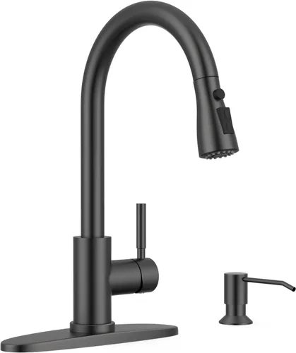 Vista 11 de WEWE Grifos de cocina con pulverizador desplegable, grifo de cocina de estilo granja en bronce cepillado con aceite, comercial, moderno, de arco