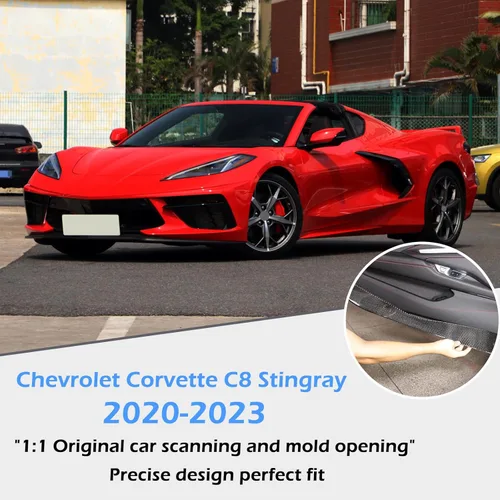 Vista 6 de Kit antipatadas de fibra de carbono real 3D suave para moldura de panel de puerta interior de automóvil, compatible con Corvette C8 Stingray Z06 Z51