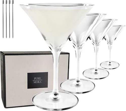 Vista 11 de MORA PURE El juego de 4 copas Lyra de cupé, 7oz de cristal premium soplado a mano, copas clásicas de cóctel para Martini, champán, mixología, bar