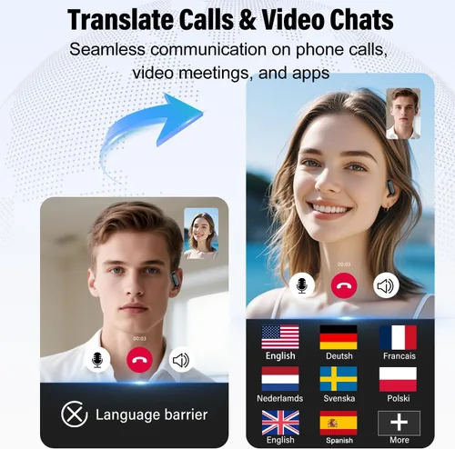 Vista 4 de Auriculares de traducción Ai en tiempo real, 164 idiomas traductores con 6 modos de traducción/sin suscripción, auriculares de traductor de llamadas