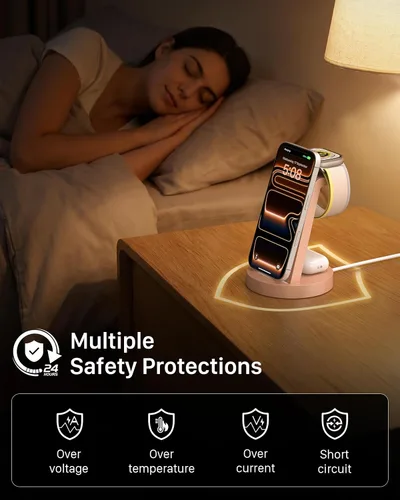 Vista 7 de Estación de carga 3 en 1 para iPhone, cargador inalámbrico para iPhone 17 16e 16 15 14 13 12 11 X Pro Max y Apple Watch - Base de carga para AirPods