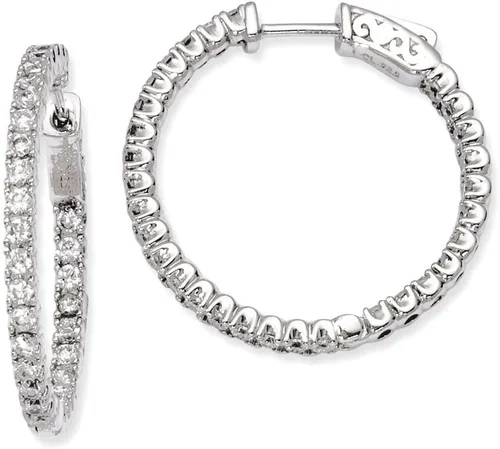 Vista 8 de Pendientes de aro medianos redondos de plata de ley 925 con circonita cúbica de 0.079 in, Plata de ley Plata, Circonia cúbica