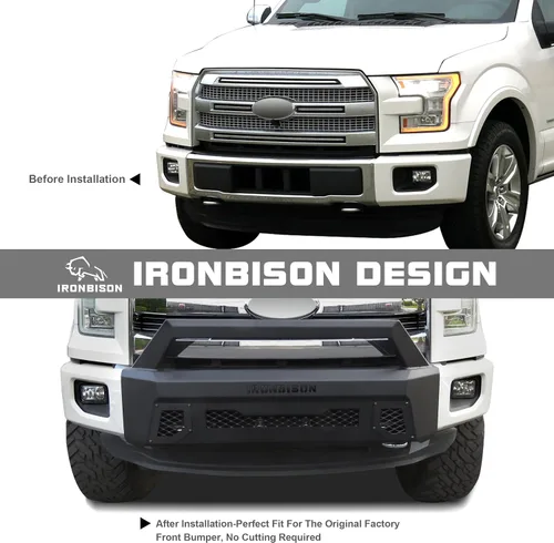 Vista 5 de IRONBISON Parachoques delantero compatible con Ford F150 2015-2017 (incluye modelo con motor EcoBoost) Guardaparachoques para camioneta F150, barra