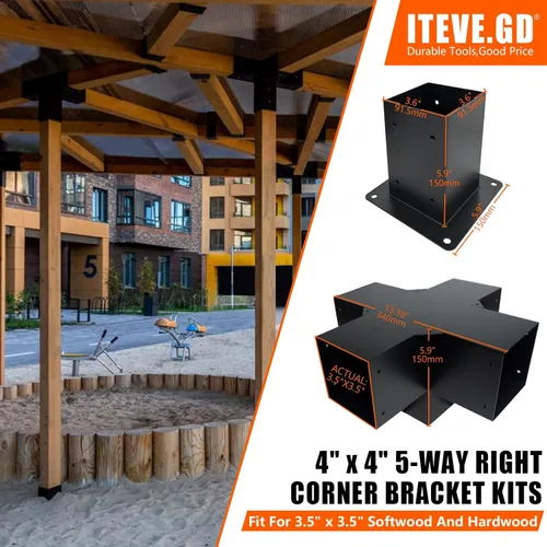 Vista 2 de Kit de bricolaje de pérgola de 4 x 4 pulgadas (tamaño interior: 3.5 x 3.5 pulgadas), soporte de madera de 5 vías y poste de achor, kit de soporte