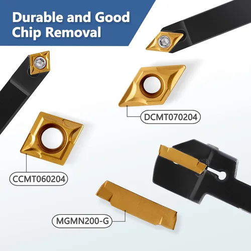 Vista 5 de Herramientas de torno de carburo – Juego de herramientas de corte de torno de metal, 21 piezas, 7 soportes de torneado de 5/16 pulgadas + 14 piezas