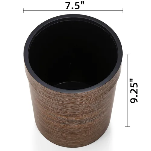 Vista 2 de Noamus Hipsteen - Paquete de 3 cubos de basura pequeños vintage, de plástico redondo de 1.7 galones, cubo de basura de grano de madera con anillo