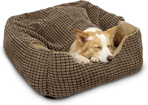 Vista 15 de GASUR Camas para perros pequeños con cueva de cubierta, camas para gatos de interior, cama rectangular con capucha para cachorros con manta