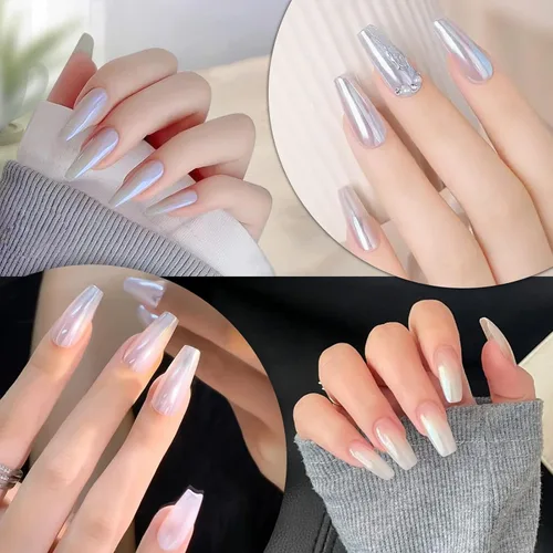 Vista 2 de Artdone Polvo de Uñas Cromado, Espejo Metálico, Efecto Brillantina, Pigmento Iridiscente Aurora, Sirena, Perla, Kit de Polvo para Esmalte de Gel