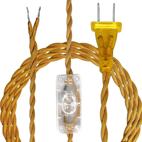 Vista 16 de Royal Designs, Inc. Cable de lámpara de rayón trenzado de 8 pies con enchufe NEMA-15P, interruptor de encendido/apagado, extremos pelados listos