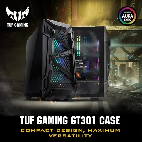Vista 5 de ASUS TUF Gaming GT301 - Funda para juegos de torre media, soporte ATX, ventiladores preinstalados, panel frontal de panal de alto flujo de aire