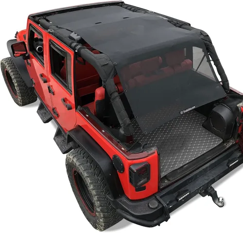 Vista 25 de Shadeidea - Parasol para vehículo Jeep Wrangler JK (2007-2018) de 2 puertas, delantero y trasero, pantalla de malla color negro, cubierta