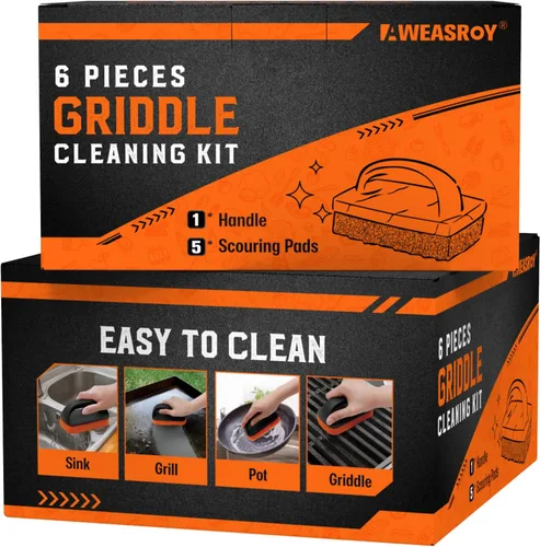 Vista 10 de Kit de limpieza de parrilla de 6 piezas para Blackstone, kit de limpieza de parrilla plana antiarañazos para cocina, 5 almohadillas de limpieza y 1