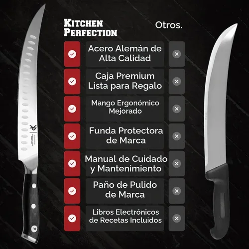 Vista 7 de Kitchen Perfection BBQ - Juego de cuchillos para cortar carne y rebanar pechuga