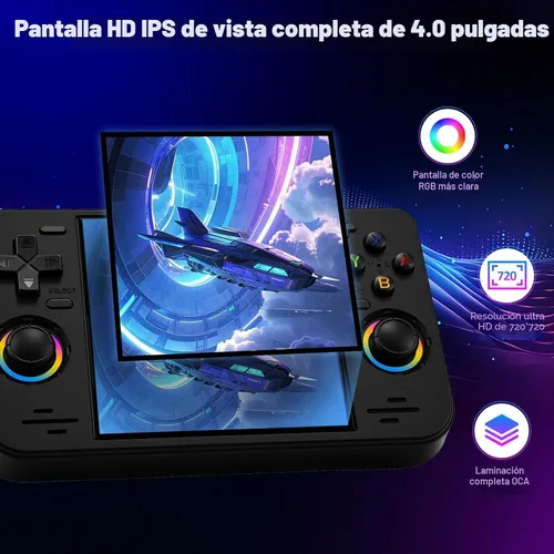 Vista 4 de RF40H Consola de juegos portátil, consola de juegos retro de 4.0 pulgadas precargada de más de 20,000 juegos clásicos, sistema Linux de código Negro