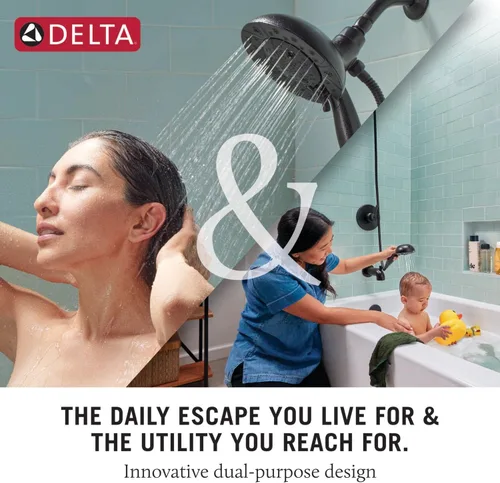 Vista 4 de Delta Faucet - Cabezal de ducha doble In2ition de 7 ajustes con rociador de mano, cabezal de ducha cromado con manguera, cabezales de ducha y duchas