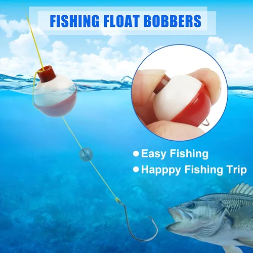 Vista 6 de AGOOL Fishing Bobbers Set Snap Hard ABS on Red/White Fishing Floats Bobbers Push Button Round Buoy Floats Tackle Accessories
