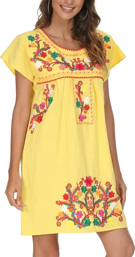 Vista 36 de YZXDORWJ Vestido bordado mexicano de manga corta para mujer 222BK