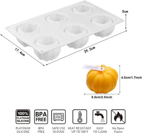 Vista 2 de EchoDone Molde de silicona para calabaza, 6 cavidades, molde para hornear cupcakes, bandeja de mousse, moldes para decoración de pasteles de cocina
